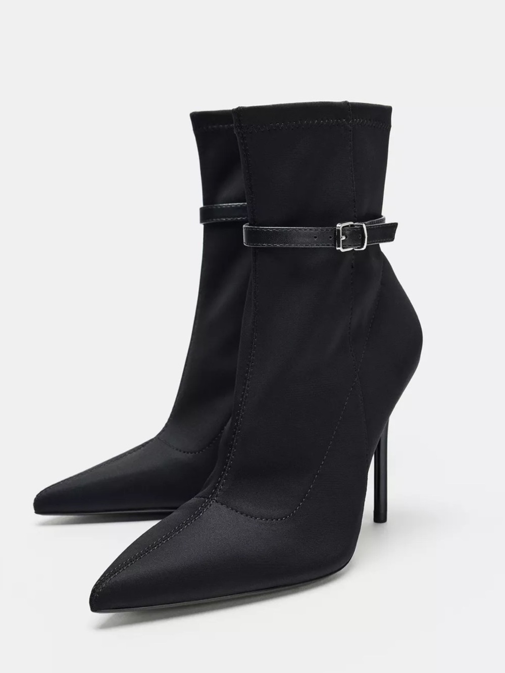 Zara Black Fabric Ankle Boots with Strap Buckle